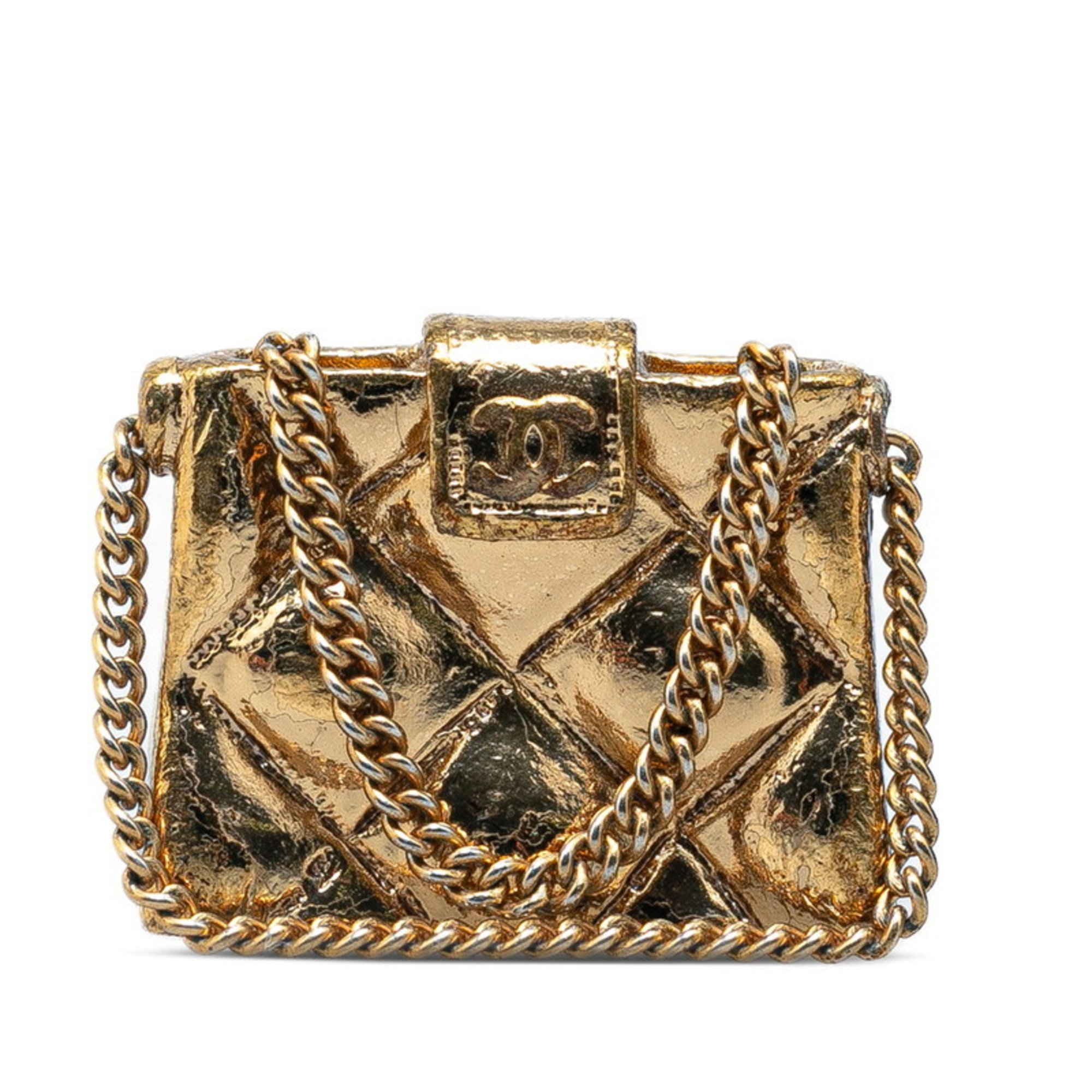 Chanel Coco Mark Chain Matelasse Bag Brooch Gold Plated Women's CHANEL