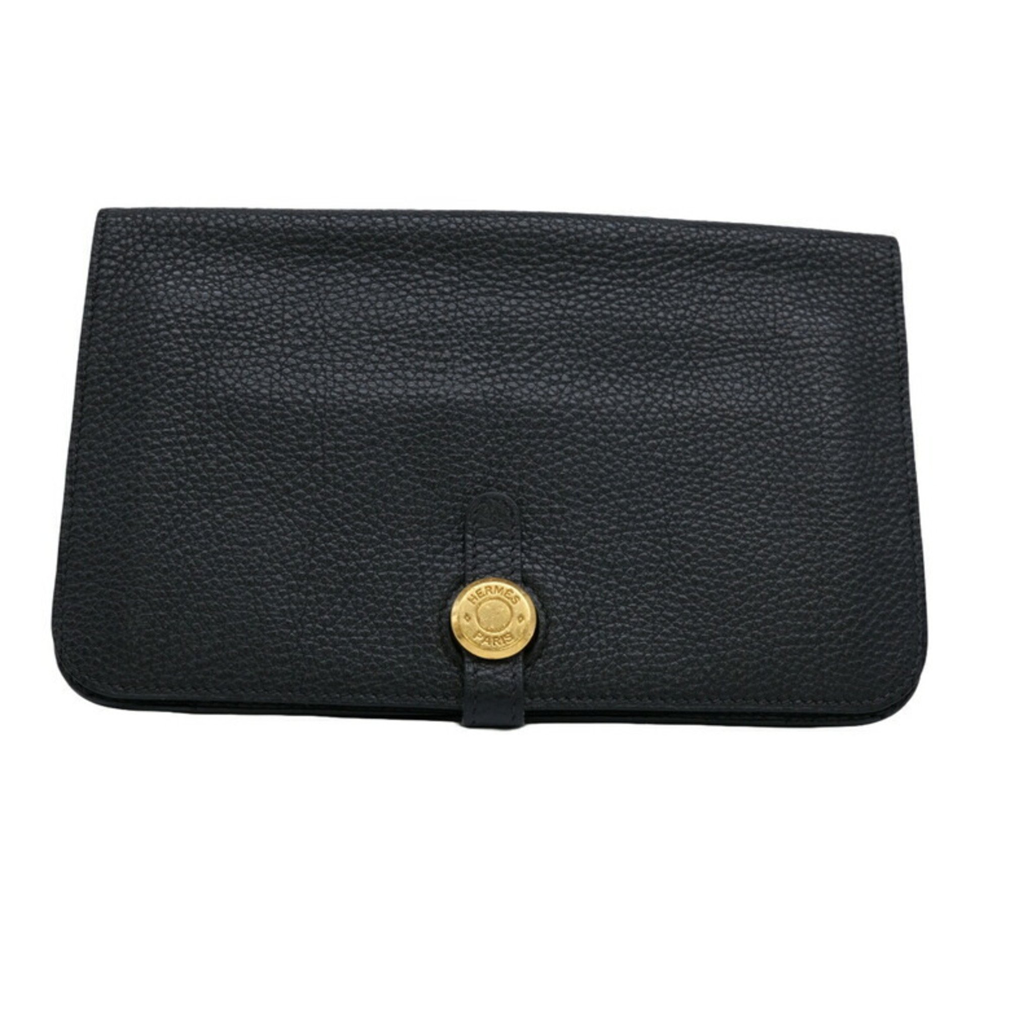 HERMES Dogon Duo GM Taurillon Clemence Leather Black #□E