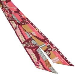 HERMES Scarf Twilly FANTAISIE D'ETRIERS 100% Silk Pink