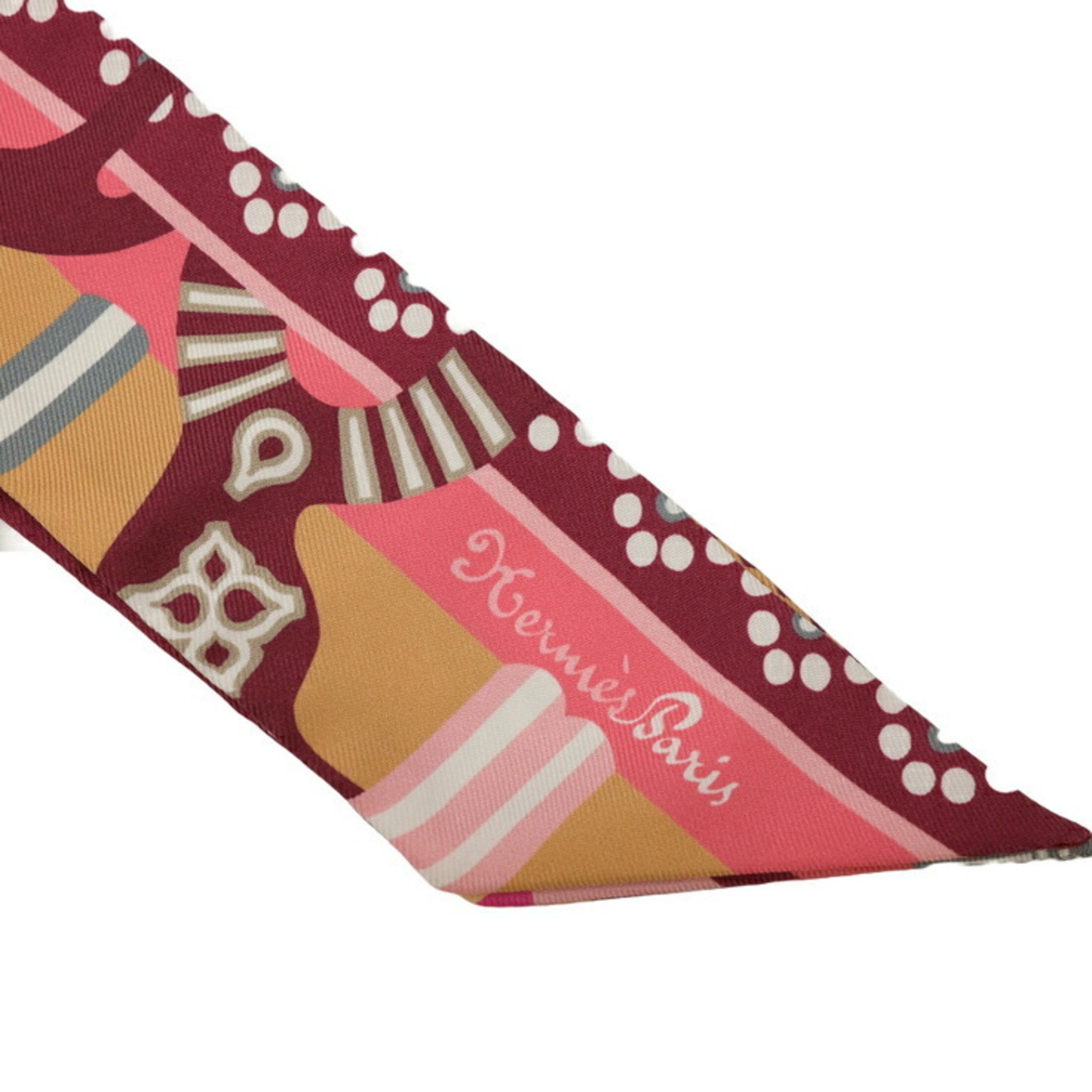 HERMES Scarf Twilly FANTAISIE D'ETRIERS 100% Silk Pink