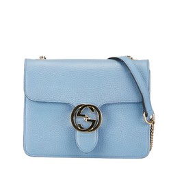 Gucci Interlocking G Shoulder Bag 510304 Blue Gold Leather Women's GUCCI