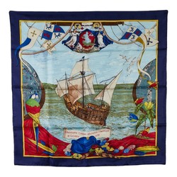 Hermes Carré 90 Christophe Colomb decouvre 1 Amerique 12 Octobre 1492 Christopher Columbus ship scarf muffler navy multicolor silk women's HERMES