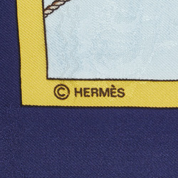 Hermes Carré 90 Christophe Colomb decouvre 1 Amerique 12 Octobre 1492 Christopher Columbus ship scarf muffler navy multicolor silk women's HERMES