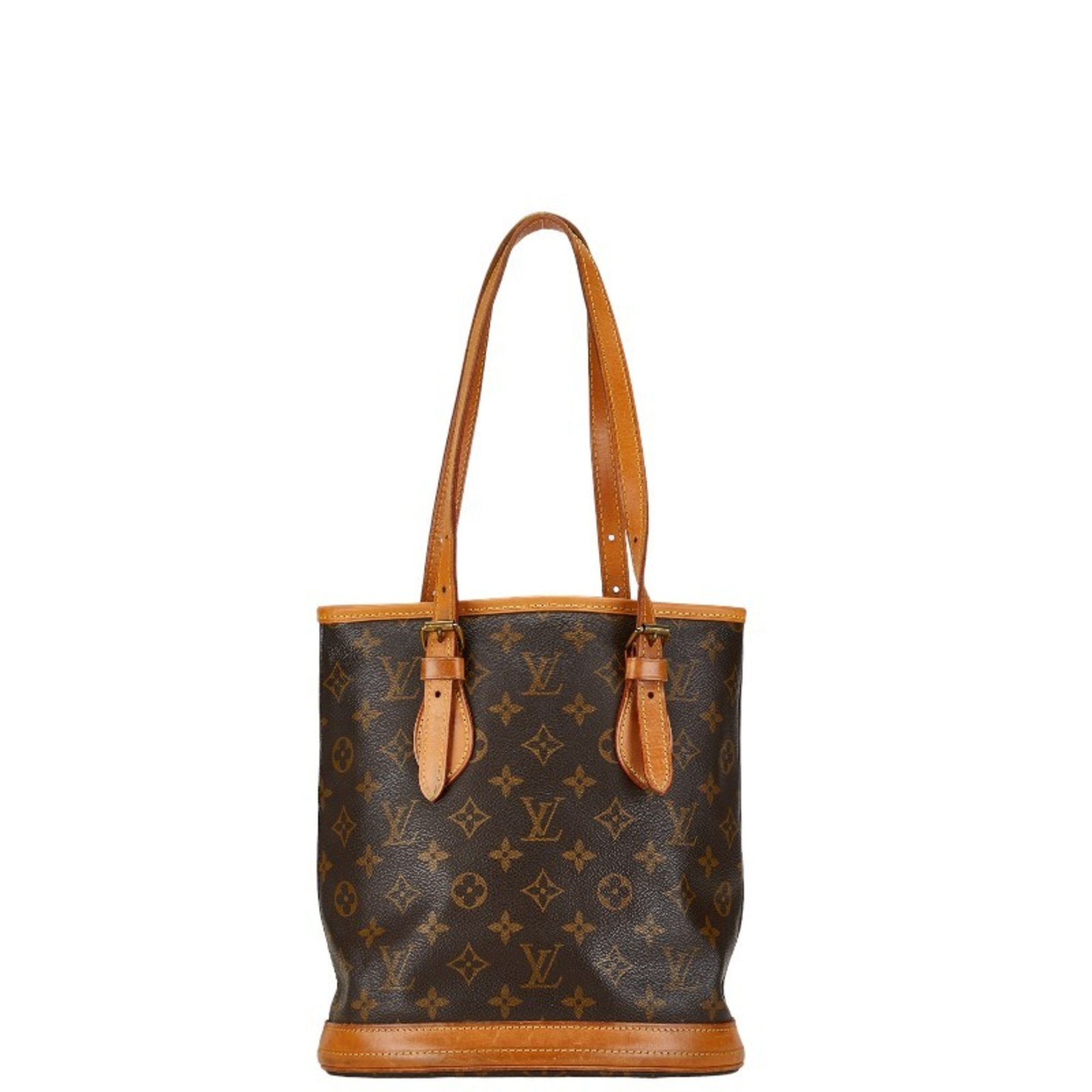 Louis Vuitton Monogram Petit Bucket PM Tote Bag Shoulder M42238 Brown PVC Leather Women's LOUIS VUITTON