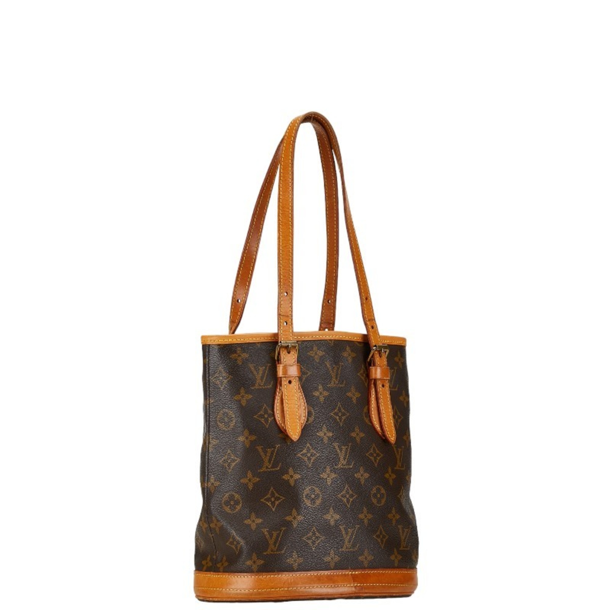 Louis Vuitton Monogram Petit Bucket PM Tote Bag Shoulder M42238 Brown PVC Leather Women's LOUIS VUITTON