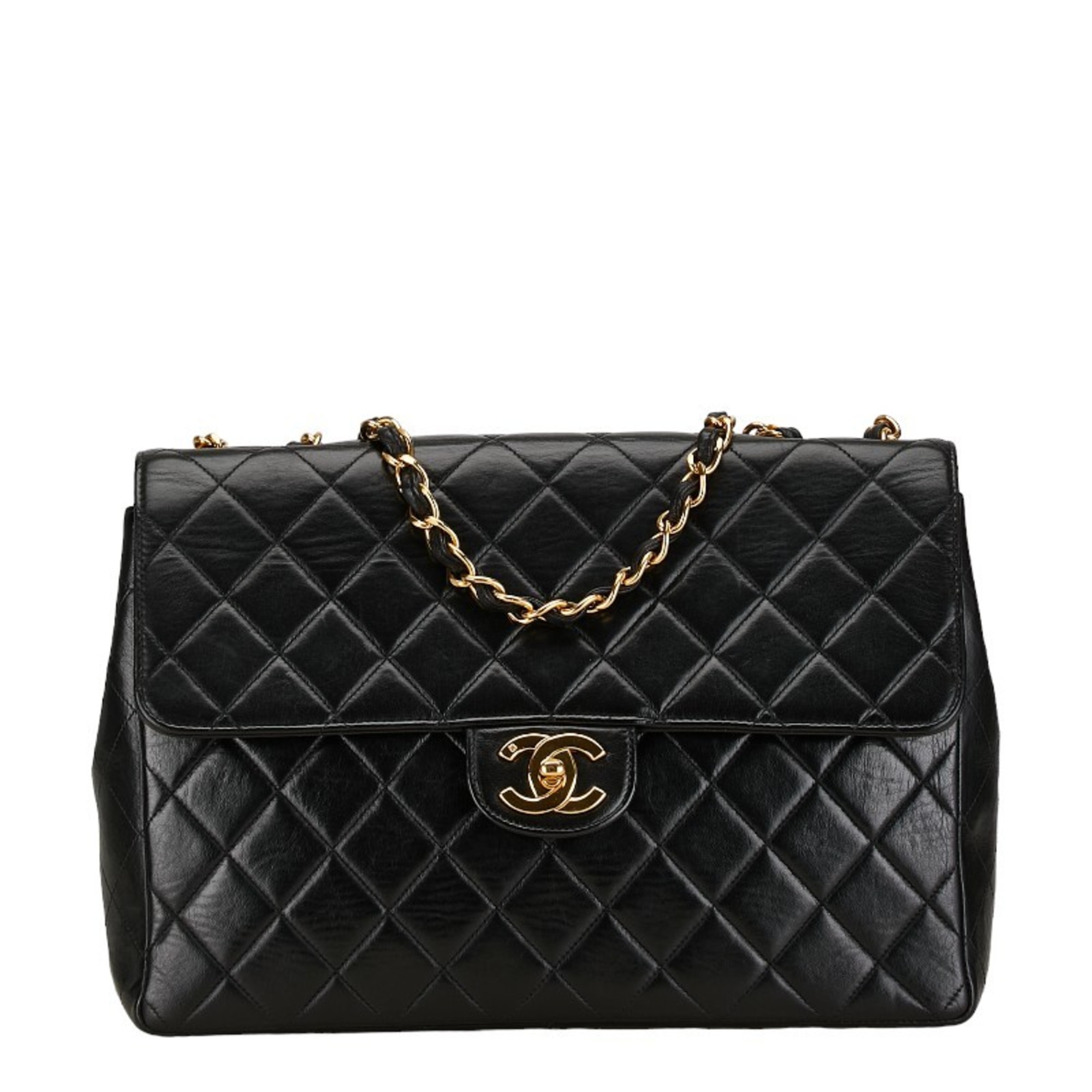 Chanel Coco Mark Matelasse Chain Shoulder Bag Black Gold Leather Women's CHANEL