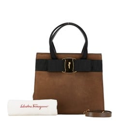 Salvatore Ferragamo Vara Ribbon Handbag Shoulder Bag 2WAY BA214178 Brown Suede Women's