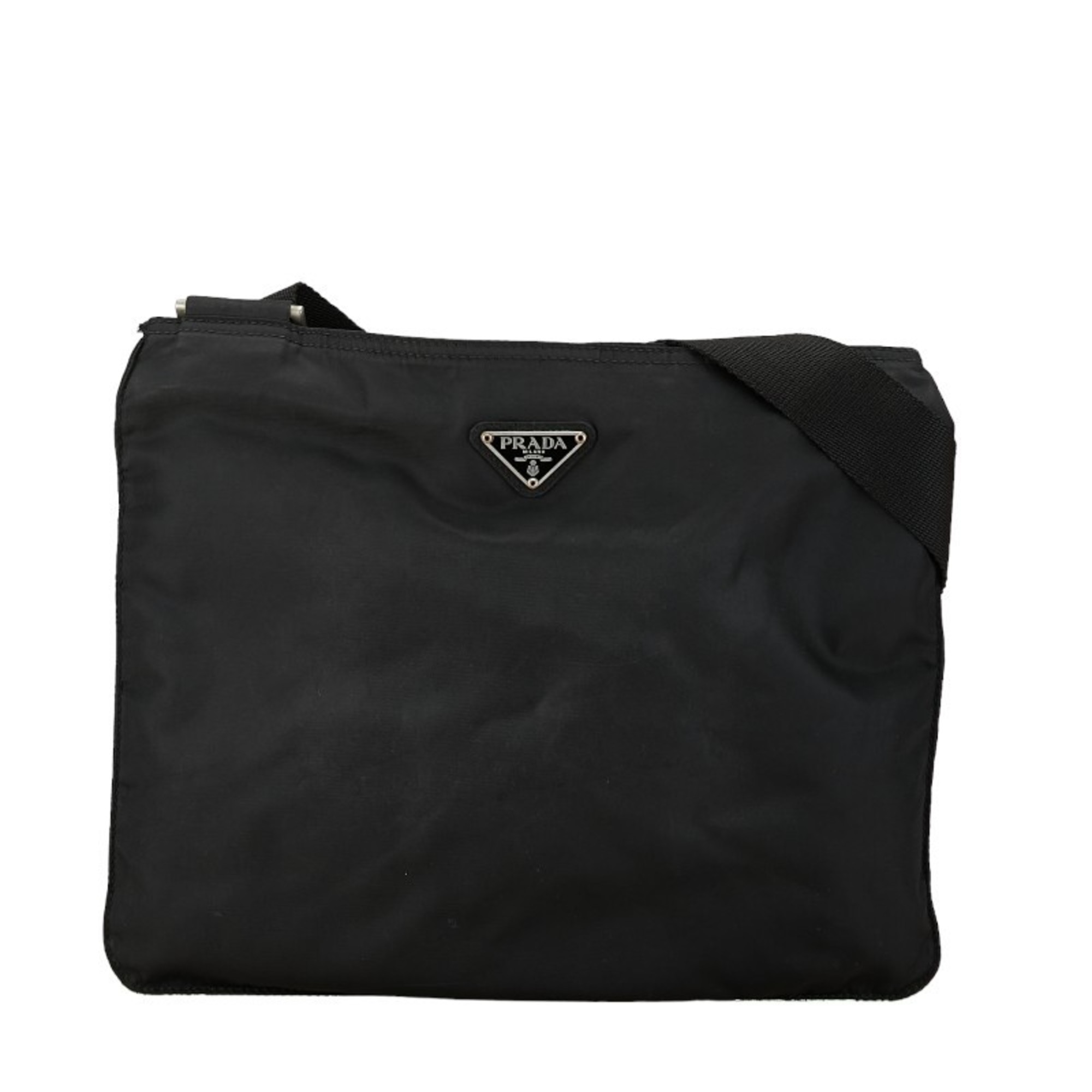 Prada Triangle Plate Sacoche Shoulder Bag Black Nylon Women's PRADA