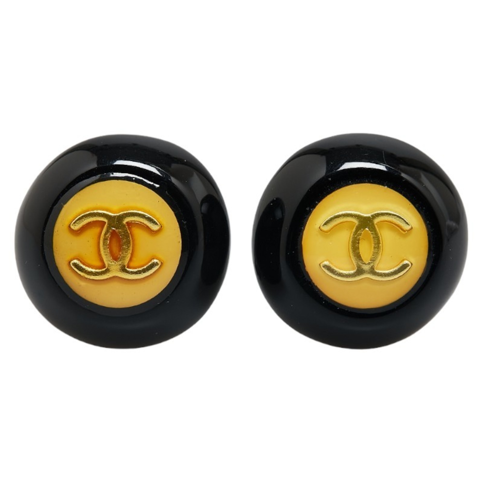 Chanel Coco Mark Button Motif Earrings Gold Black Plated Plastic Women's CHANEL