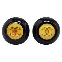 Chanel Coco Mark Button Motif Earrings Gold Black Plated Plastic Women's CHANEL