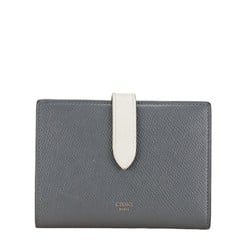 CELINE Medium Strap Wallet Bi-fold Compact Grey White Leather Women's