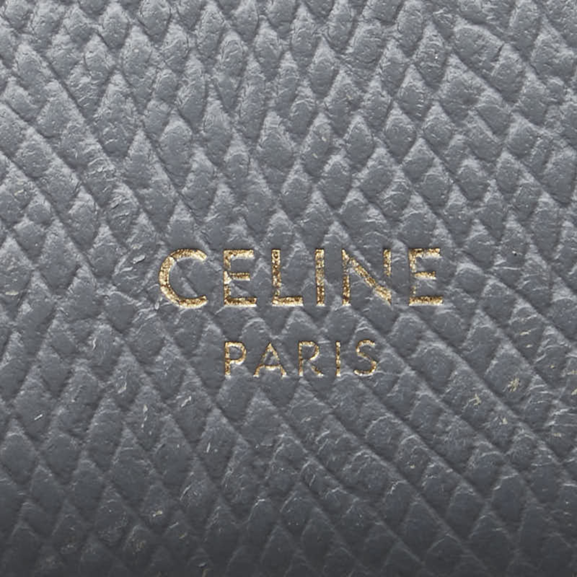 CELINE Medium Strap Wallet Bi-fold Compact Grey White Leather Women's