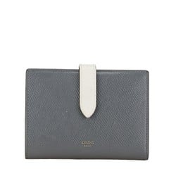 CELINE Medium Strap Wallet Bi-fold Compact Grey White Leather Women's