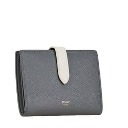 CELINE Medium Strap Wallet Bi-fold Compact Grey White Leather Women's