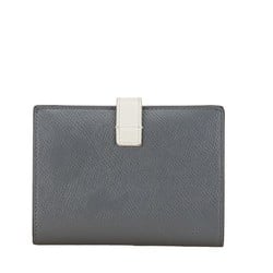 CELINE Medium Strap Wallet Bi-fold Compact Grey White Leather Women's