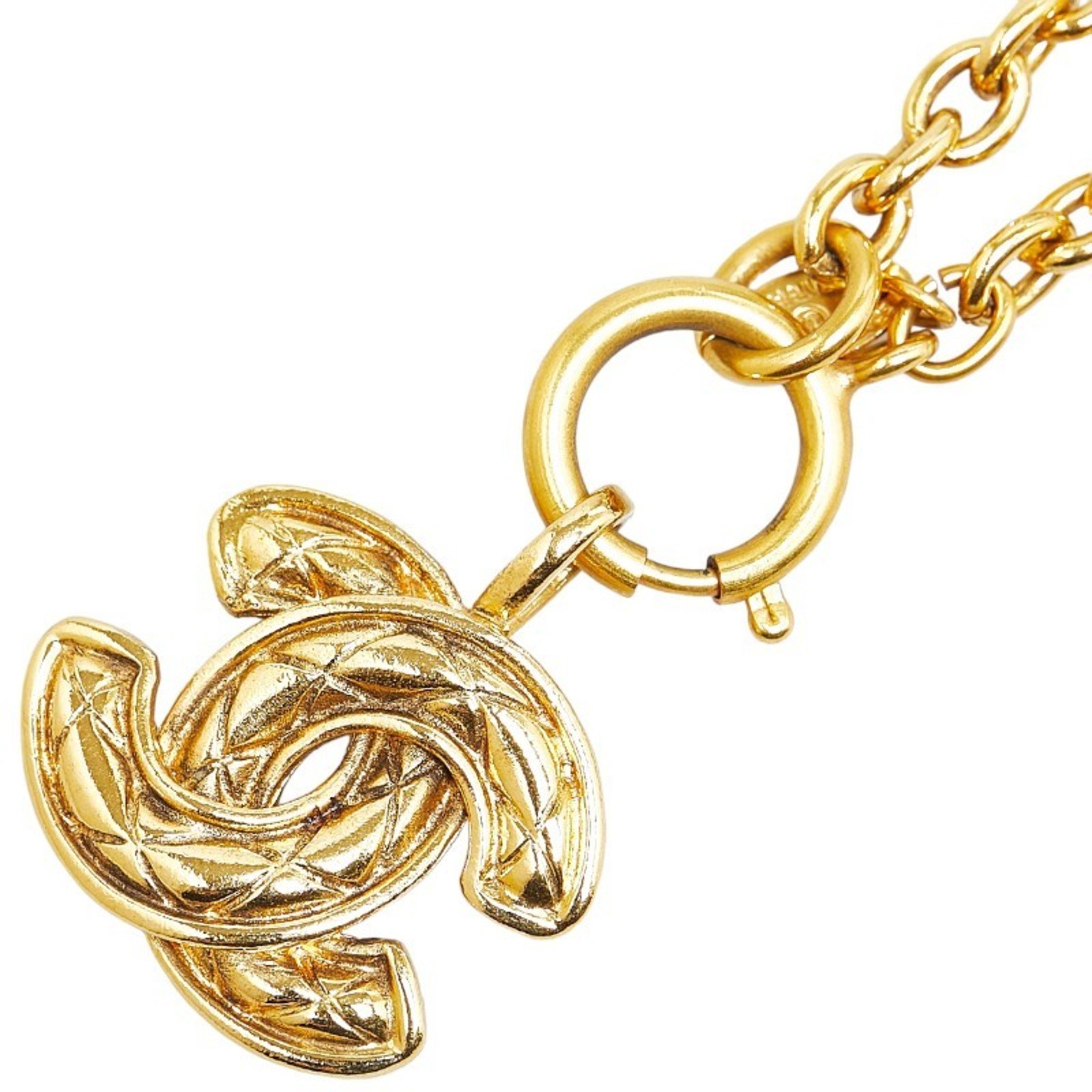 Chanel Matelasse Coco Mark Necklace Gold Plated Women's CHANEL