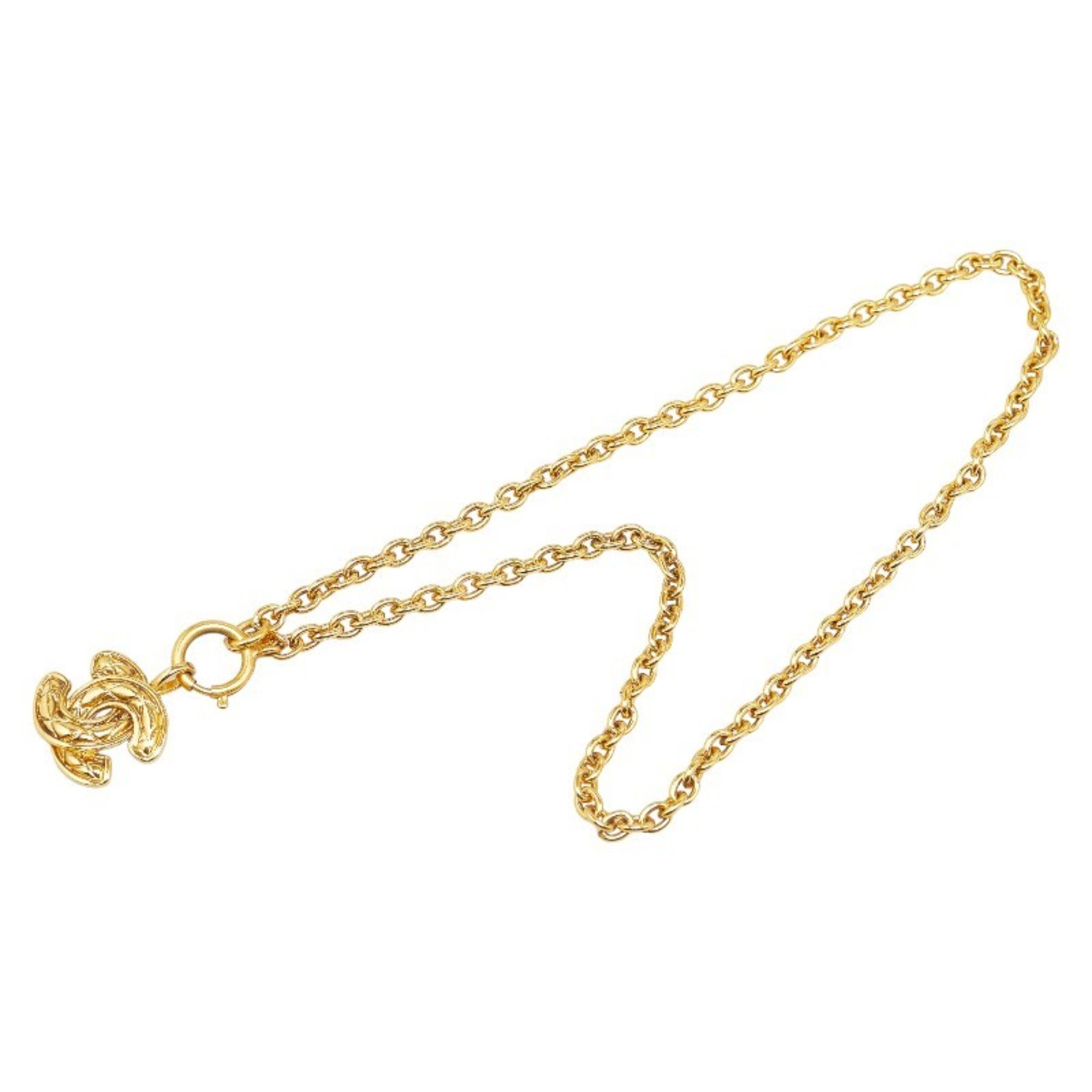 Chanel Matelasse Coco Mark Necklace Gold Plated Women's CHANEL