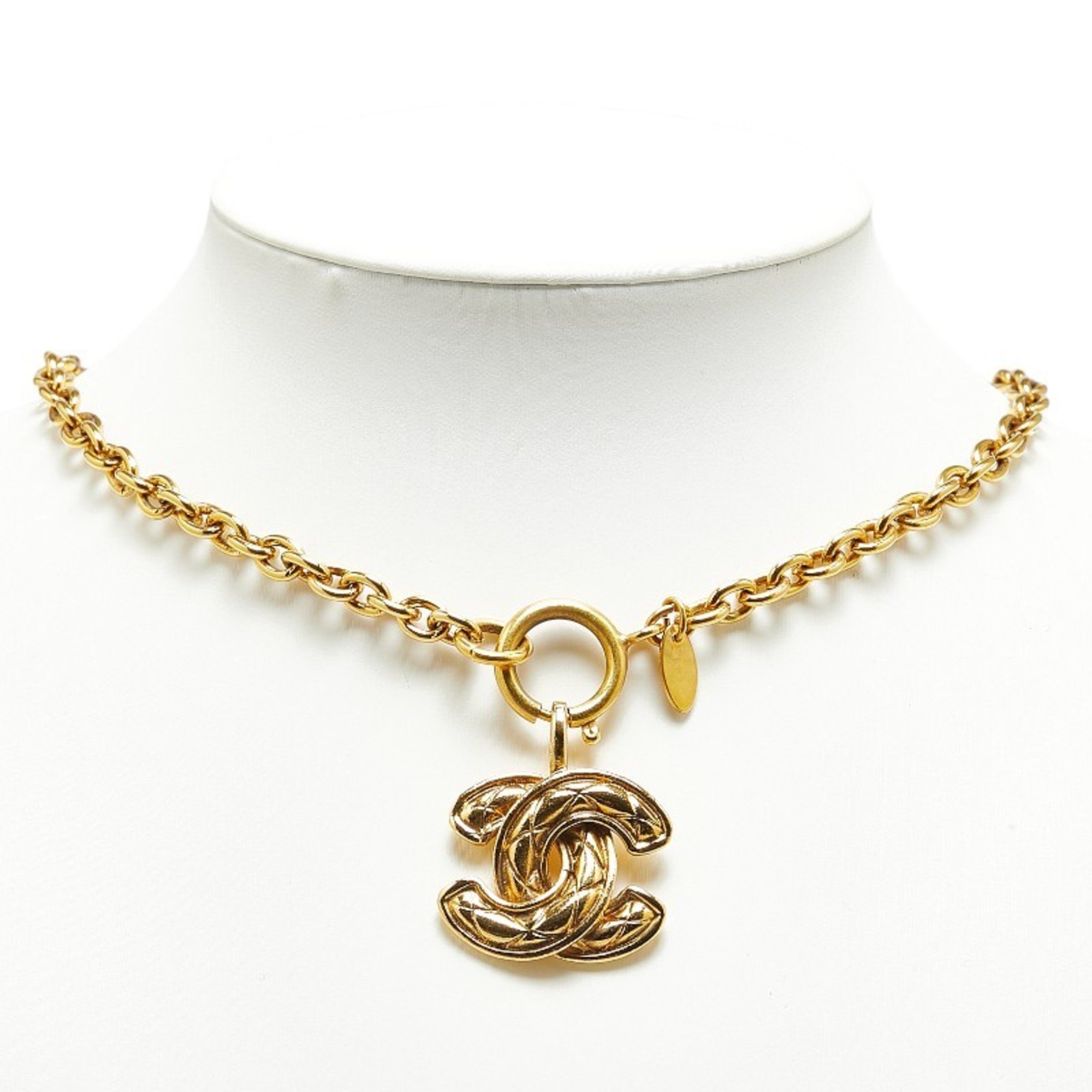 Chanel Matelasse Coco Mark Necklace Gold Plated Women's CHANEL