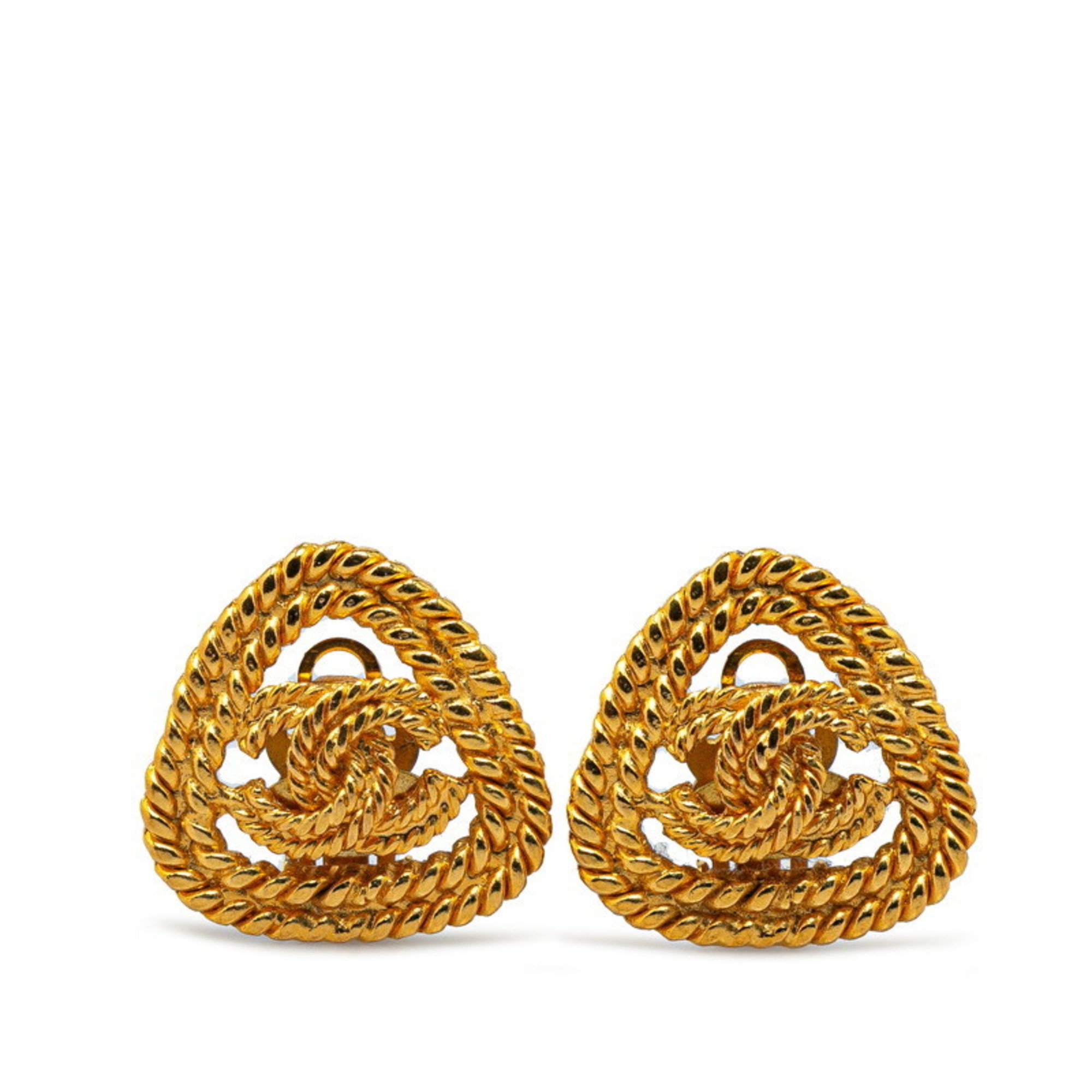 Chanel Coco Mark Triangle Earrings Gold Plated Women's CHANEL