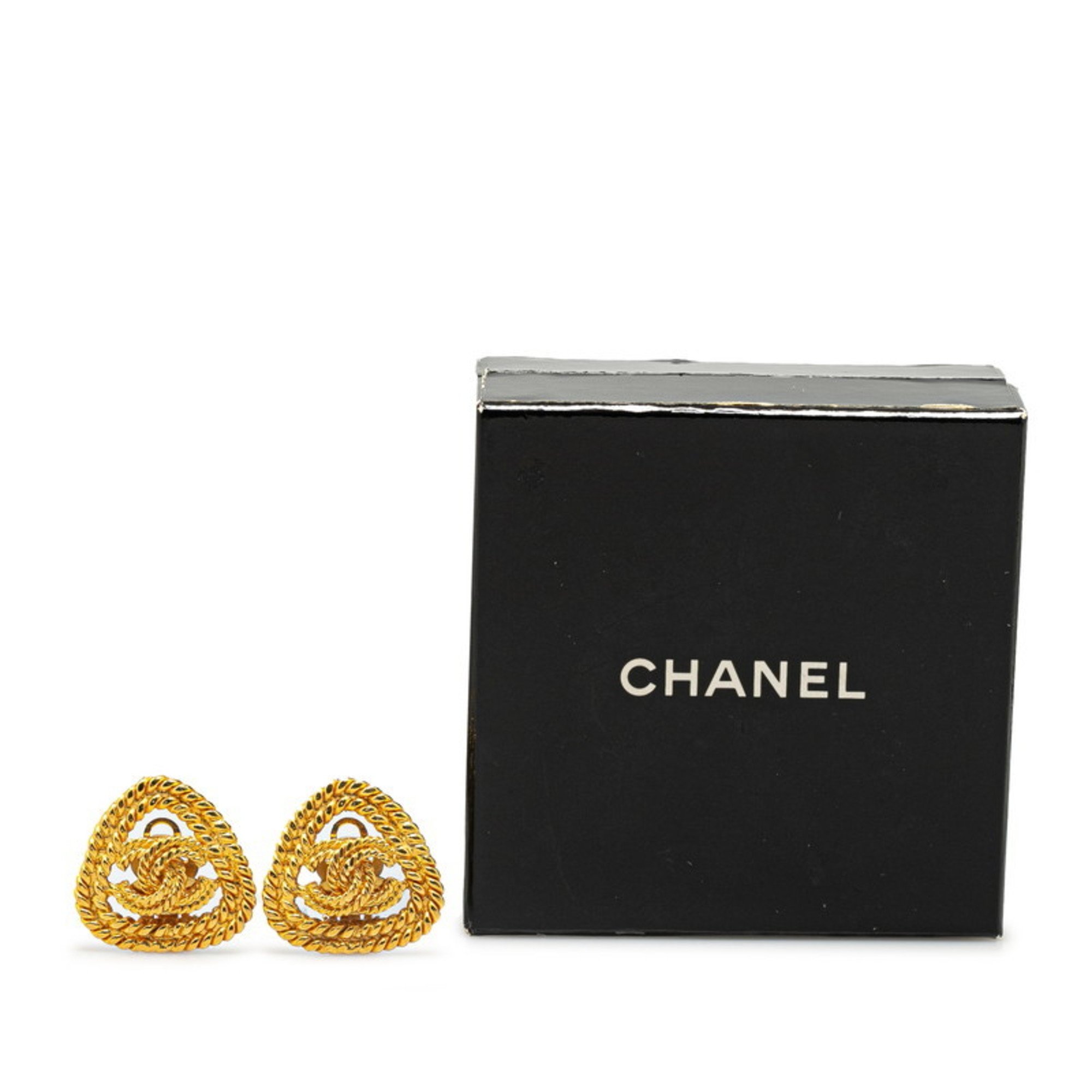 Chanel Coco Mark Triangle Earrings Gold Plated Women's CHANEL