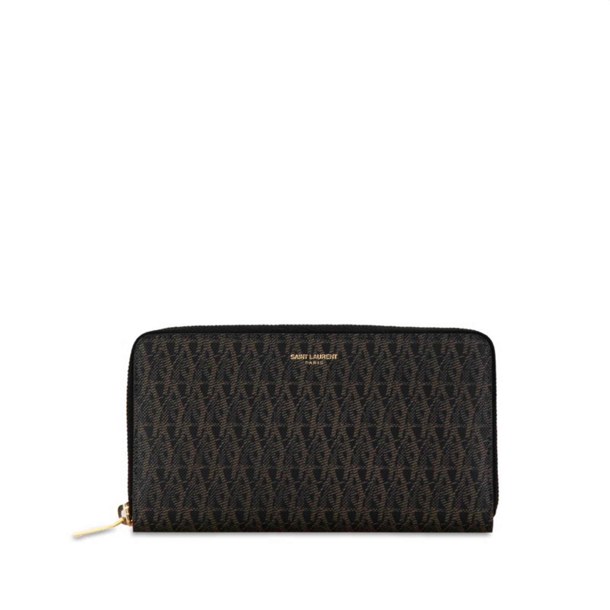 Saint Laurent Monogram Long Wallet Round 344076 Brown Black PVC Women's SAINT LAURENT