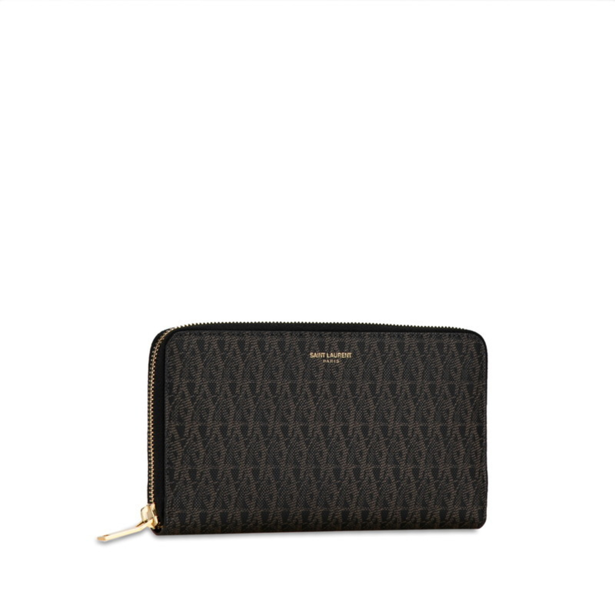 Saint Laurent Monogram Long Wallet Round 344076 Brown Black PVC Women's SAINT LAURENT