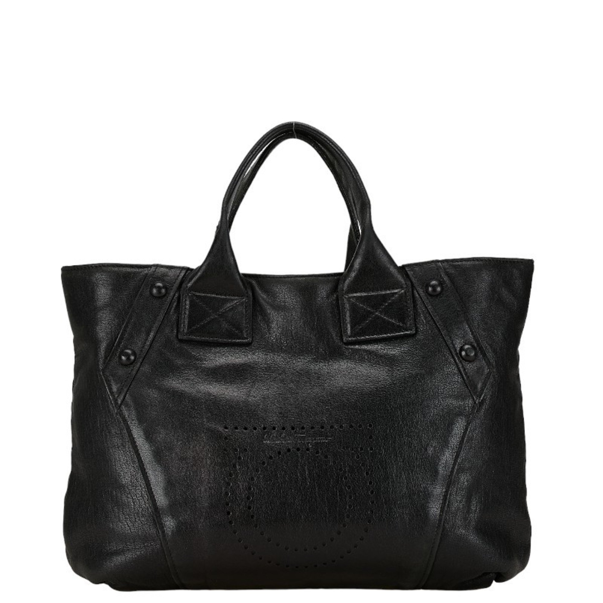 Salvatore Ferragamo Gancini Handbag Tote Bag Black Leather Women's