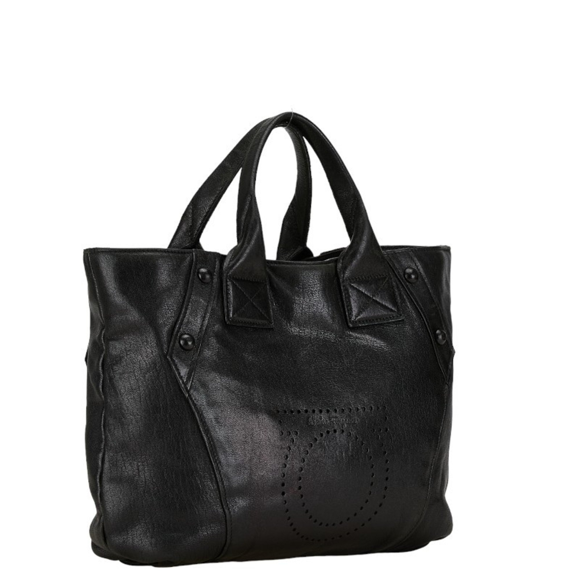 Salvatore Ferragamo Gancini Handbag Tote Bag Black Leather Women's