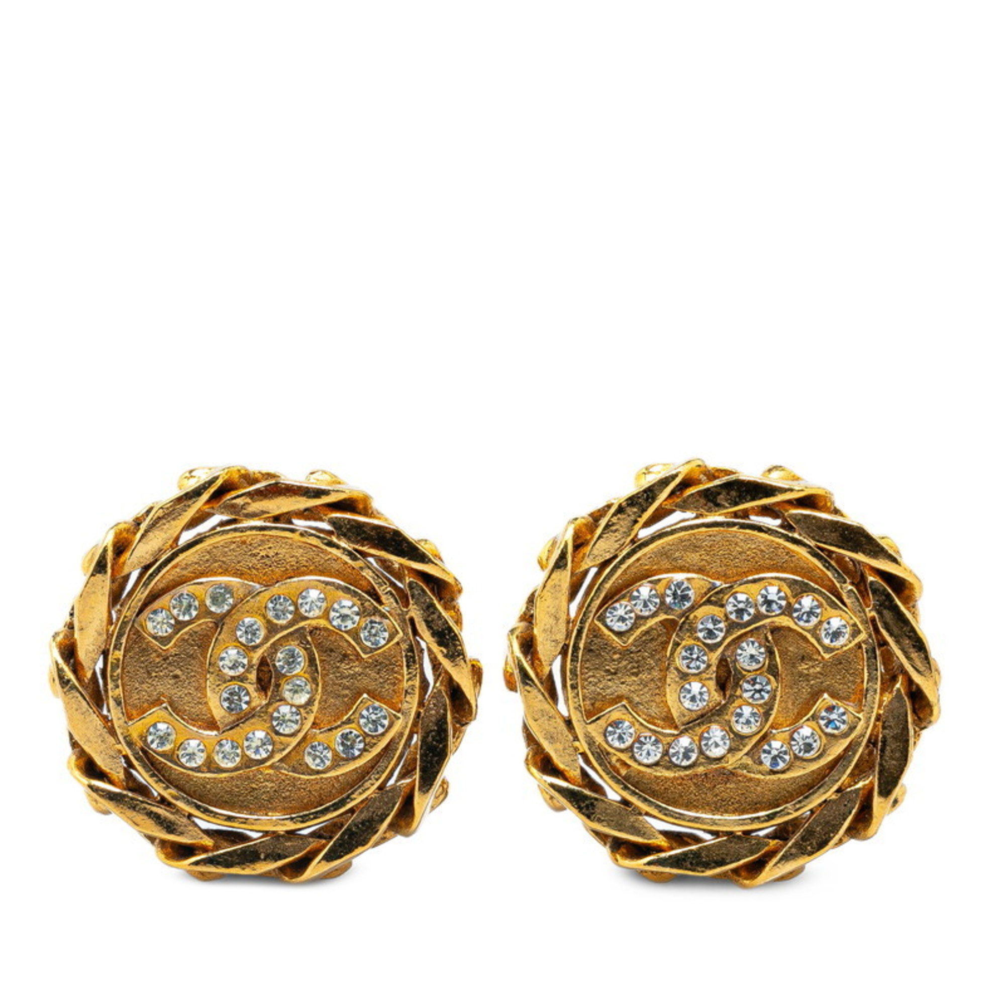 Chanel Coco Mark Windmill Rhinestone Earrings Gold Plated Women's CHANEL