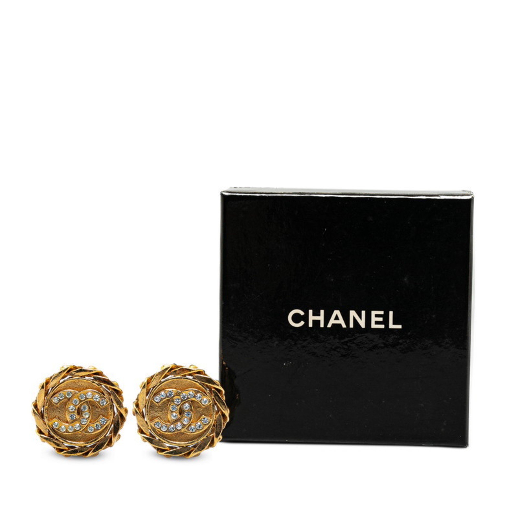 Chanel Coco Mark Windmill Rhinestone Earrings Gold Plated Women's CHANEL