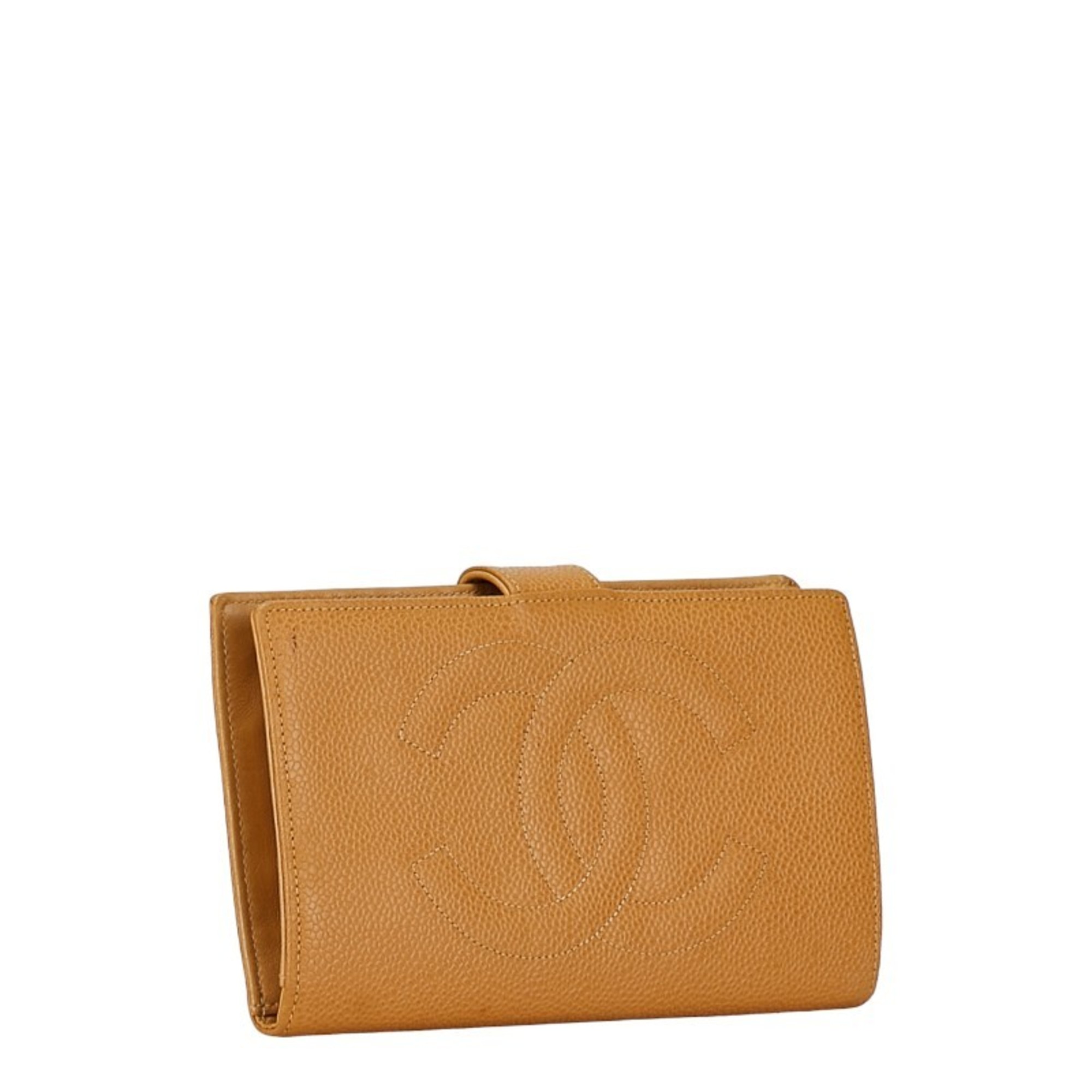 Chanel Coco Mark Long Wallet Beige Caviar Skin Women's CHANEL