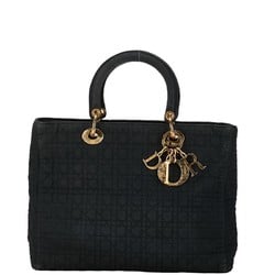 Christian Dior Dior Cannage Lady Handbag Black Canvas Nylon Women's