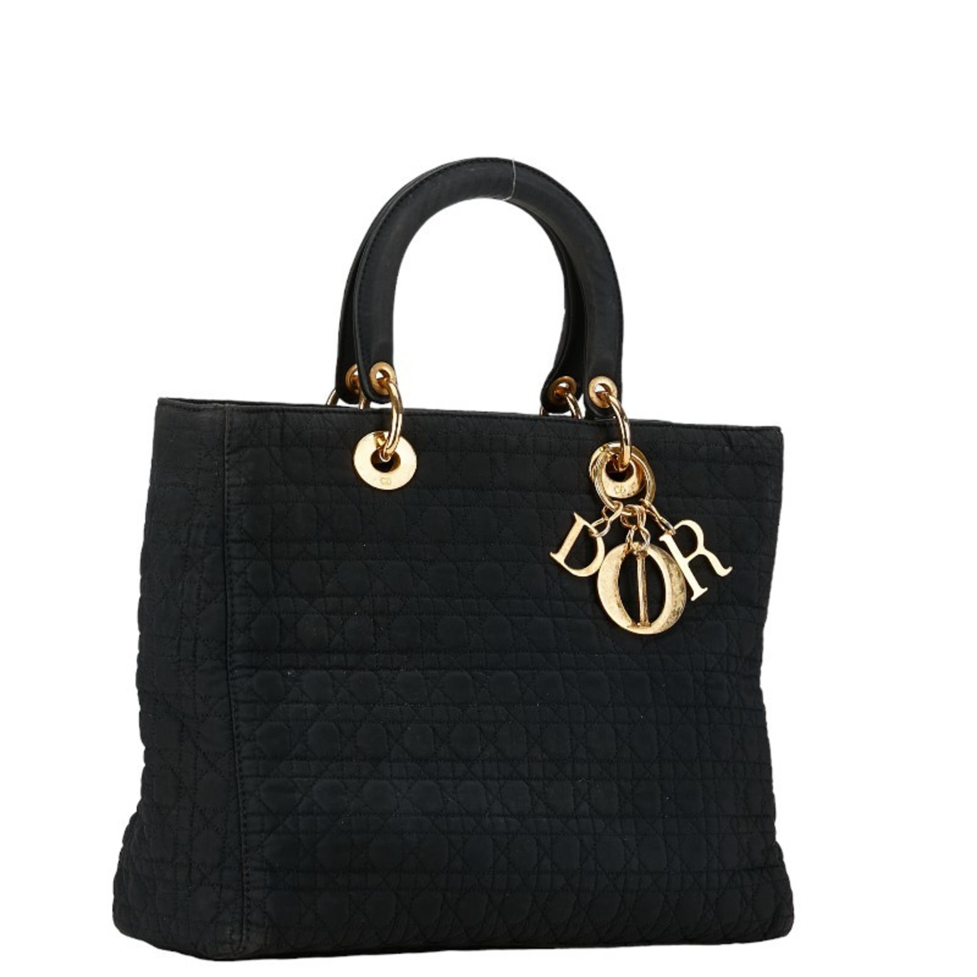 Christian Dior Dior Cannage Lady Handbag Black Canvas Nylon Women's