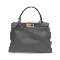 FENDI Peekaboo Selleria Medium Handbag Black Leather 8BN290