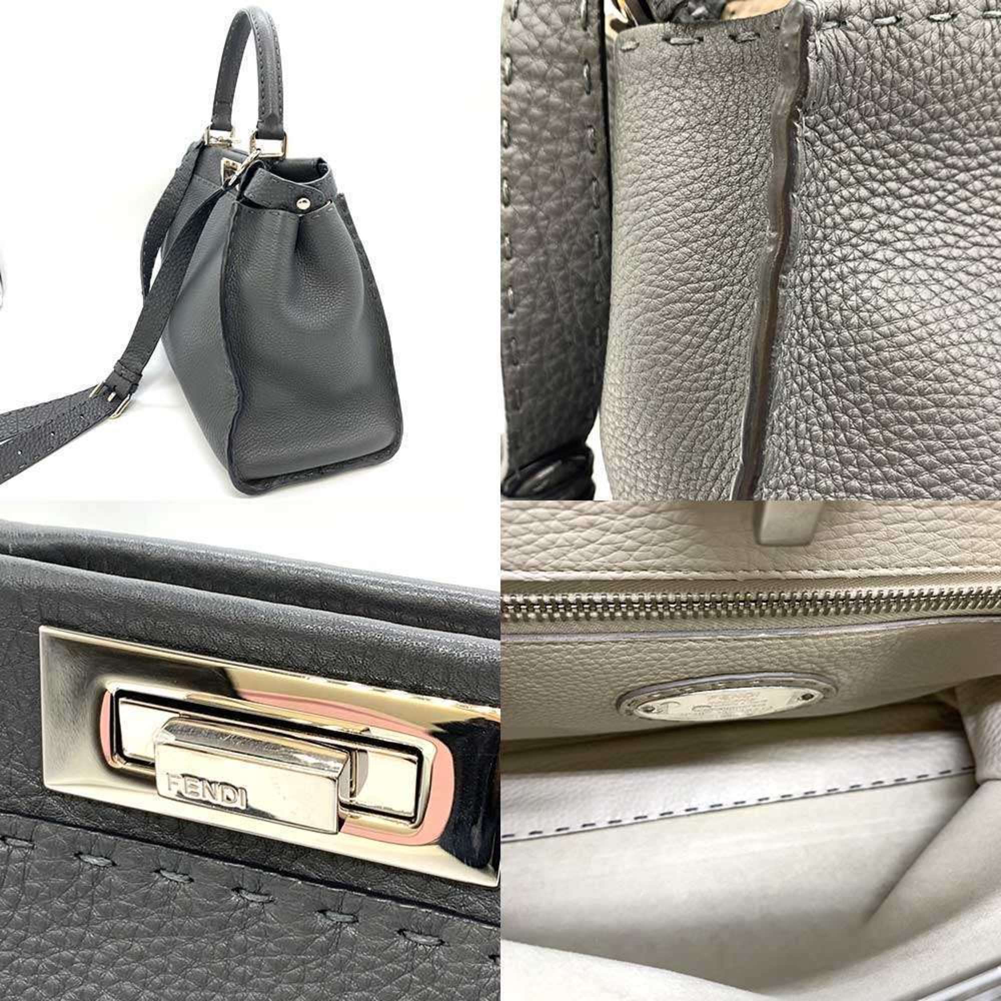 FENDI Peekaboo Selleria Medium Handbag Black Leather 8BN290