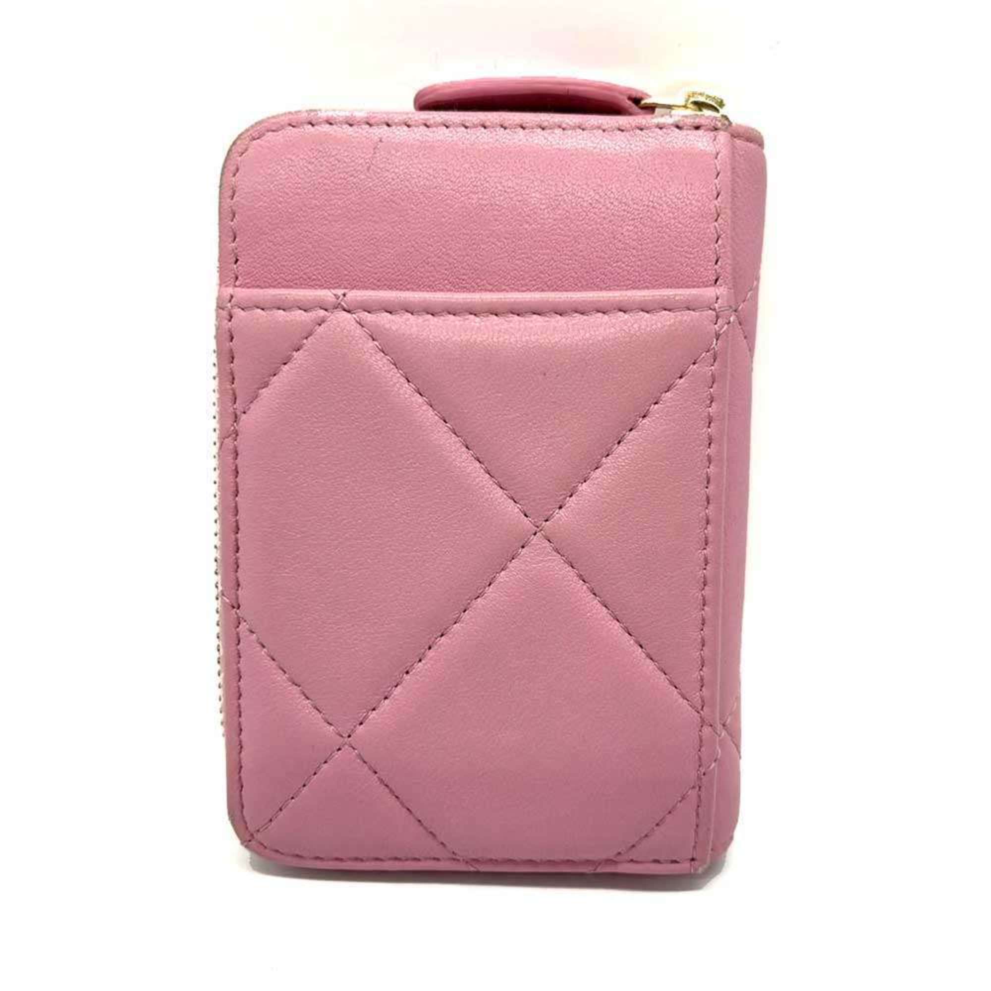 Chanel Matelasse Wallet/Coin Case Lambskin Pink Wallet Leather CHANEL