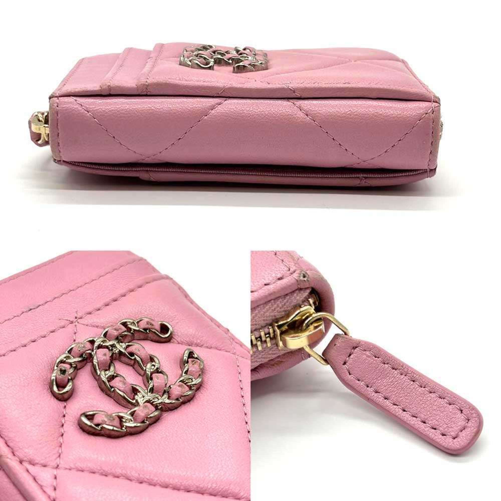 Chanel Matelasse Wallet/Coin Case Lambskin Pink Wallet Leather CHANEL