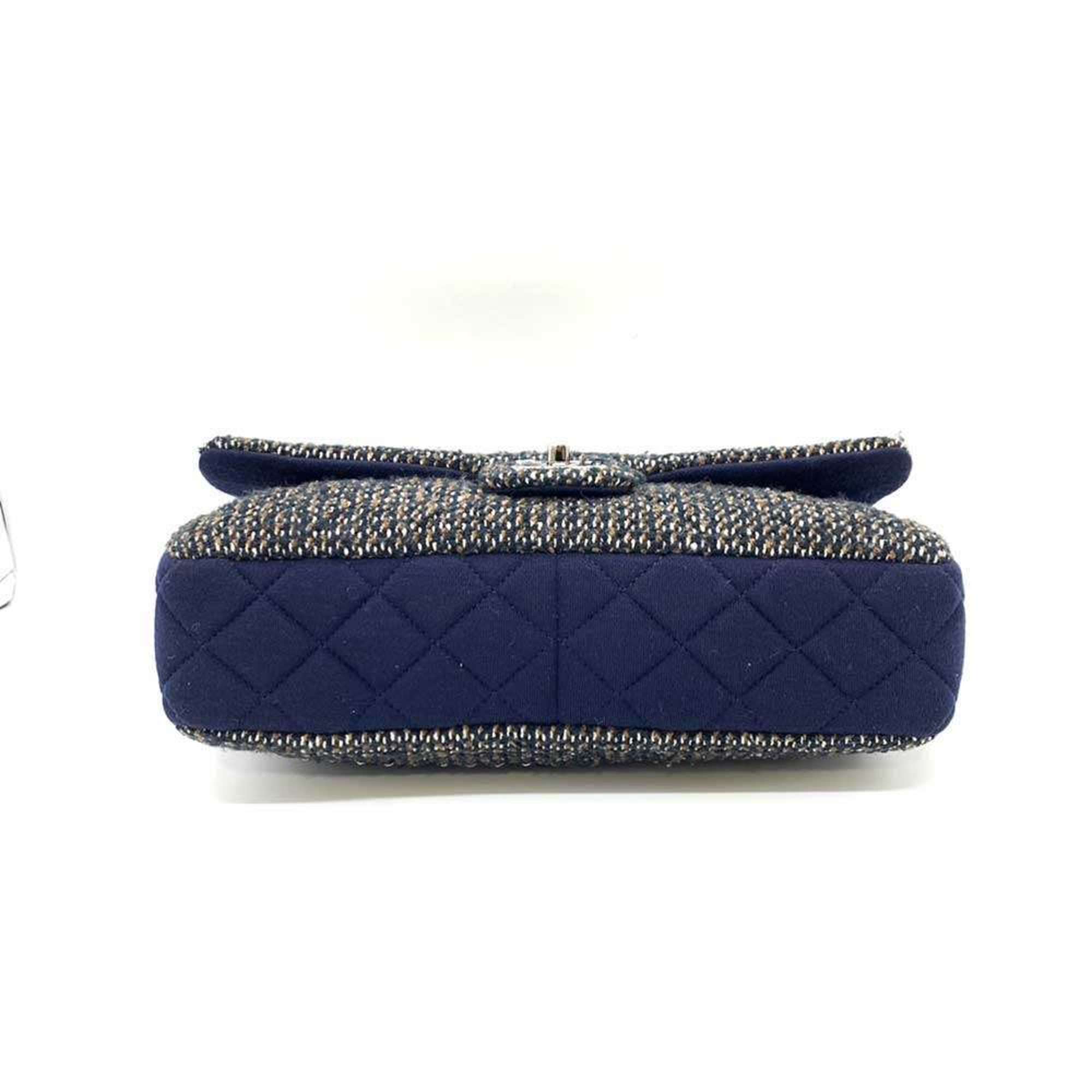 Chanel Bag Matelasse Chain Shoulder Navy Multicolor W Horizontal Women's Cotton Jersey x Tweed CHANEL