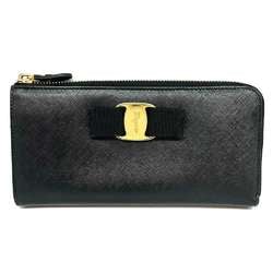 Salvatore Ferragamo Ferragamo Vara Ribbon L-shaped leather black long wallet