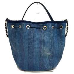 CHANEL Deauville Shoulder Bag A57536 Raffia x Leather Drawstring Indigo Blue