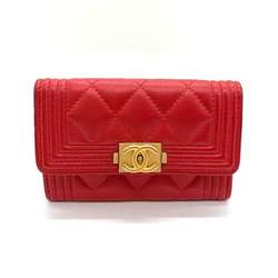 Chanel Accessories Boy Business Card Holder/Card Case Red Matelasse Coco Mark Ladies Lambskin Leather CHANEL