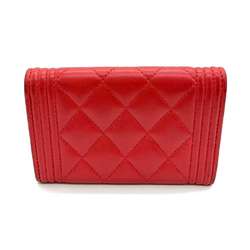 Chanel Accessories Boy Business Card Holder/Card Case Red Matelasse Coco Mark Ladies Lambskin Leather CHANEL