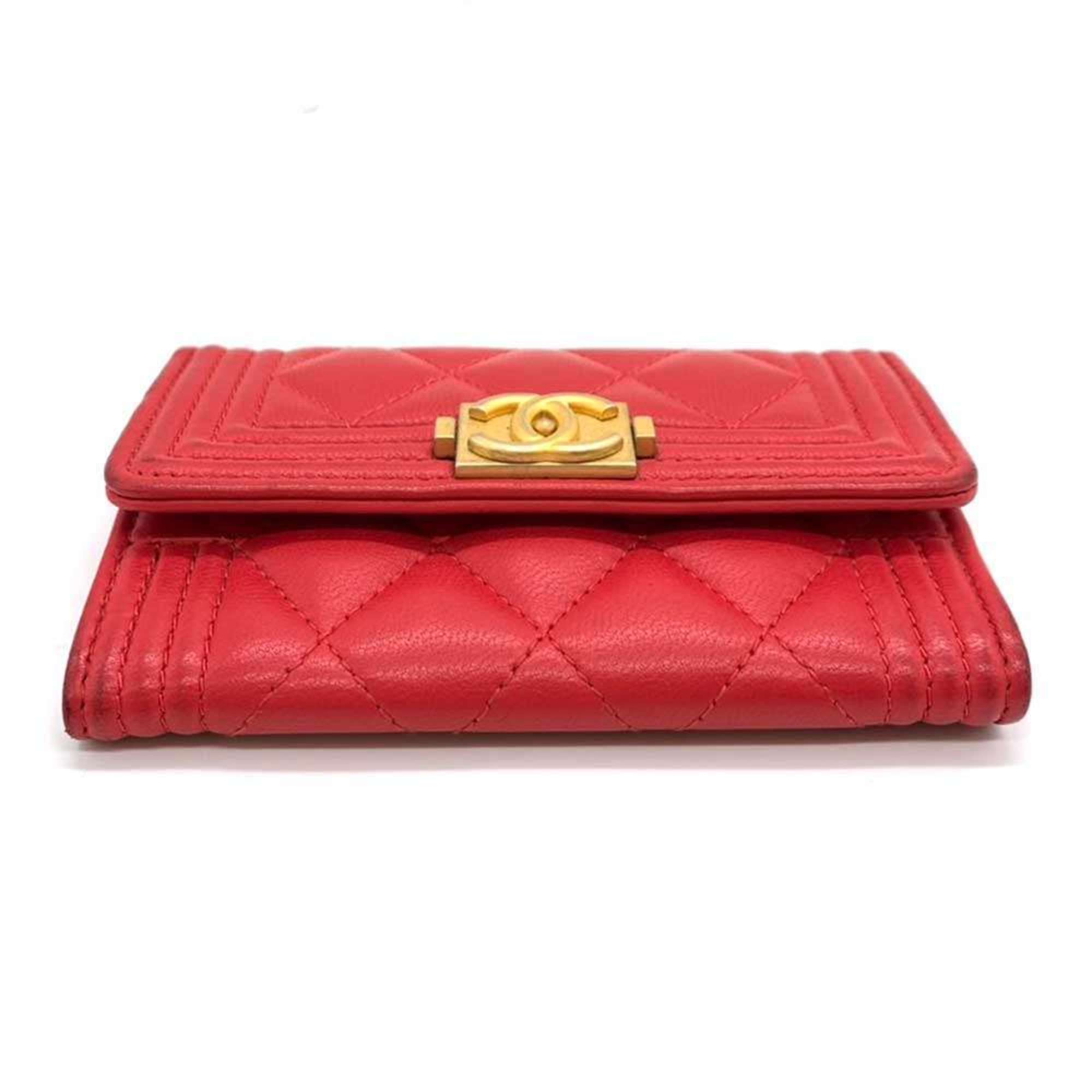 Chanel Accessories Boy Business Card Holder/Card Case Red Matelasse Coco Mark Ladies Lambskin Leather CHANEL