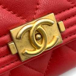 Chanel Accessories Boy Business Card Holder/Card Case Red Matelasse Coco Mark Ladies Lambskin Leather CHANEL