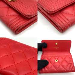 Chanel Accessories Boy Business Card Holder/Card Case Red Matelasse Coco Mark Ladies Lambskin Leather CHANEL