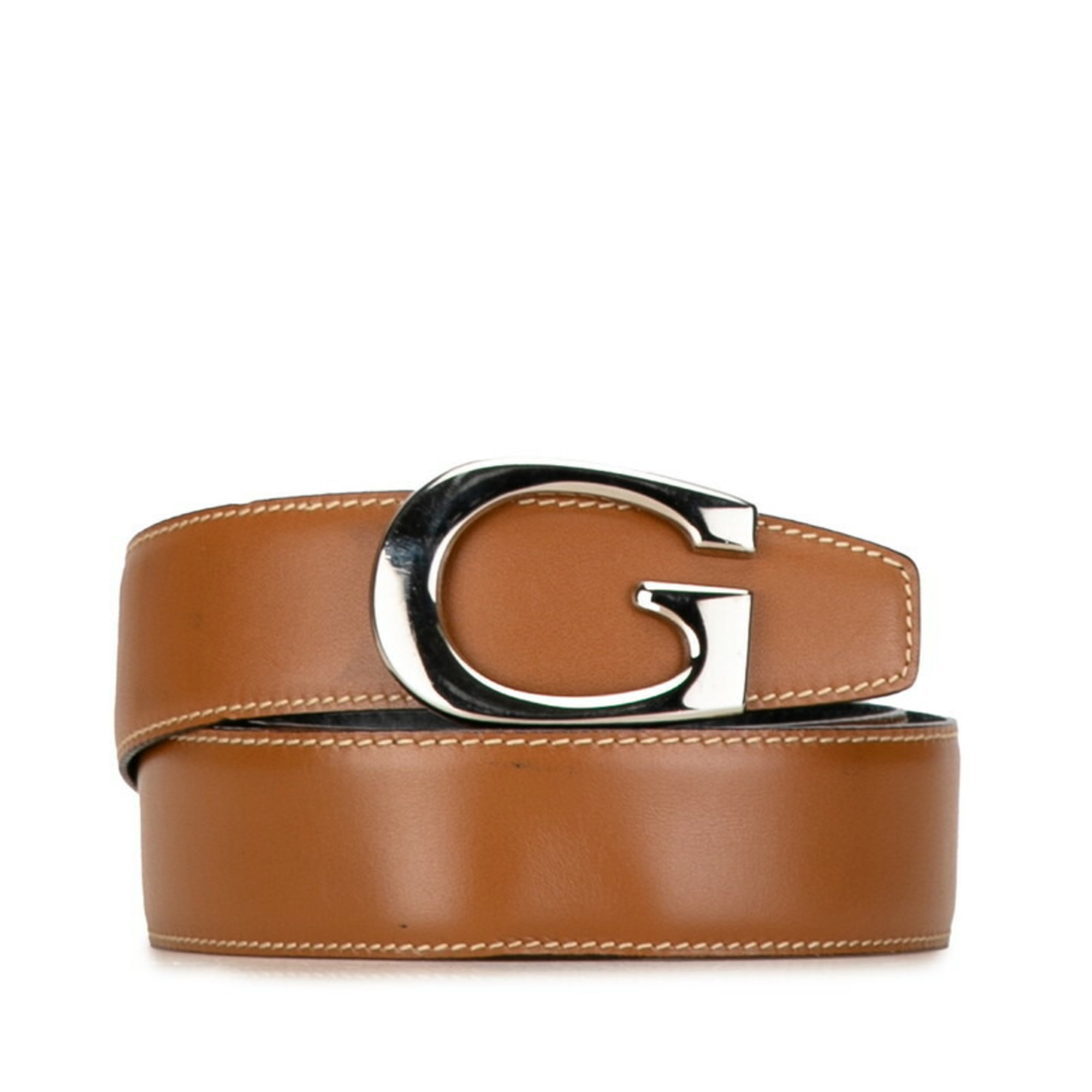 Gucci G Buckle Belt 75/30 036 1406 Brown Silver Leather Women's GUCCI