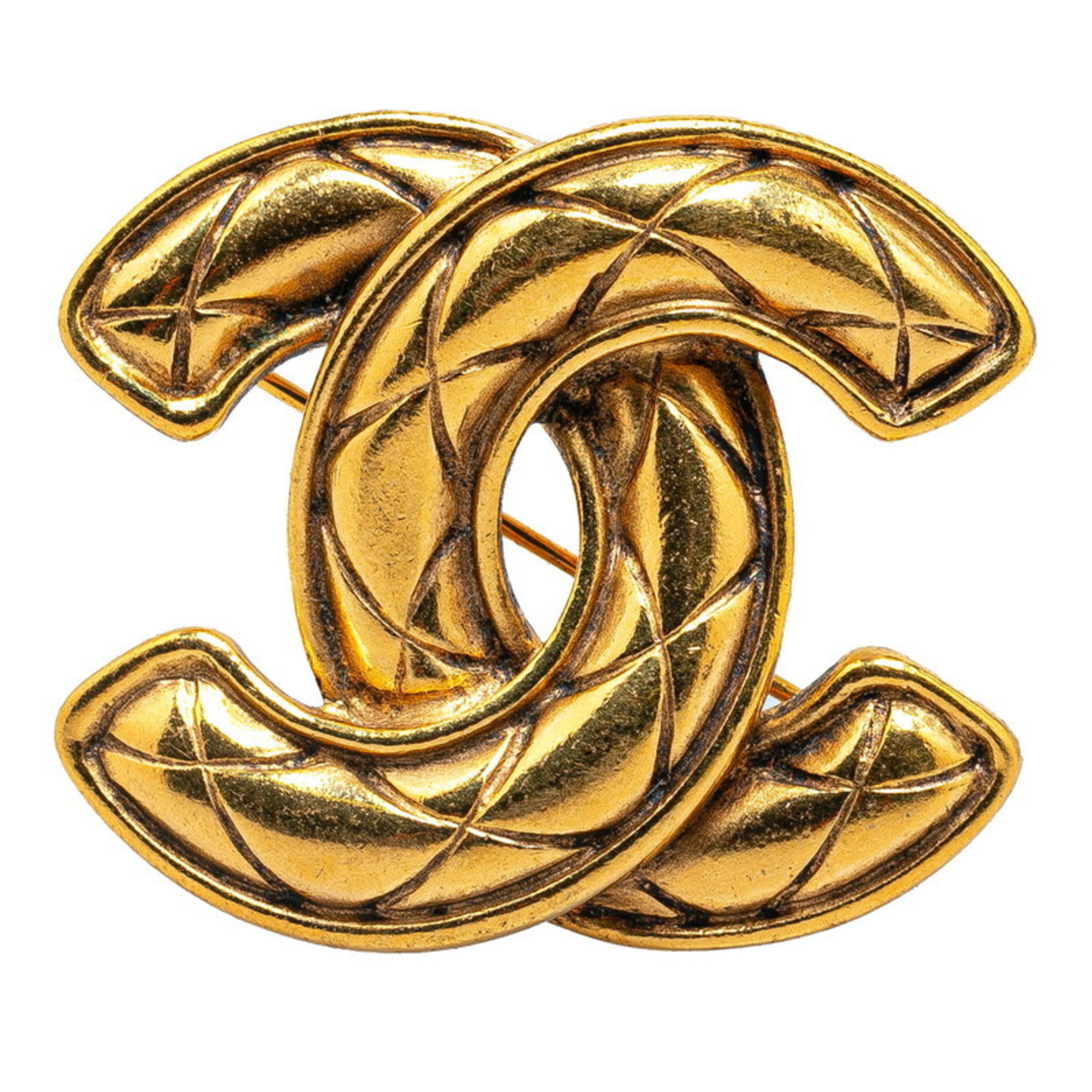 Chanel Matelasse Coco Mark Brooch Gold Plated Women's CHANEL