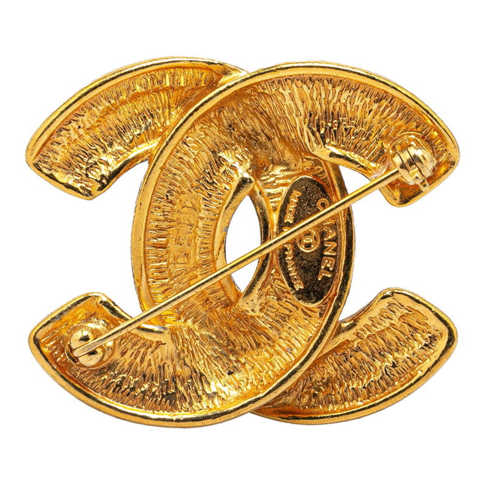 Chanel Matelasse Coco Mark Brooch Gold Plated Women's CHANEL