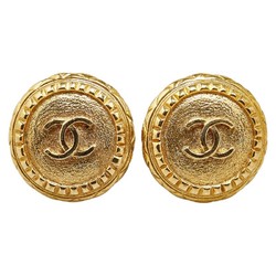 Chanel Coco Mark Round Earrings Gold Plated Women's CHANEL