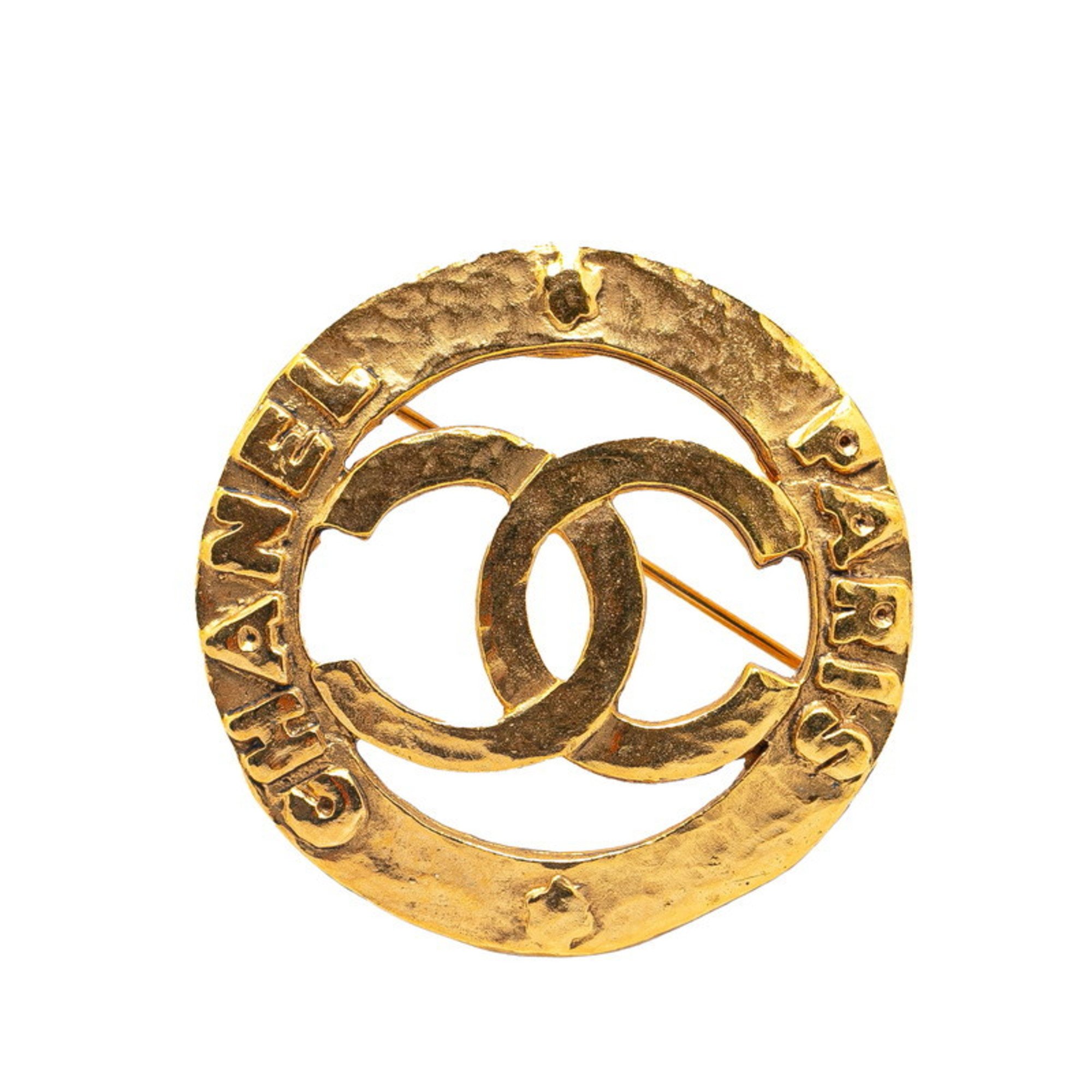 Chanel Round Coco Mark Brooch Gold Plated Women's CHANEL